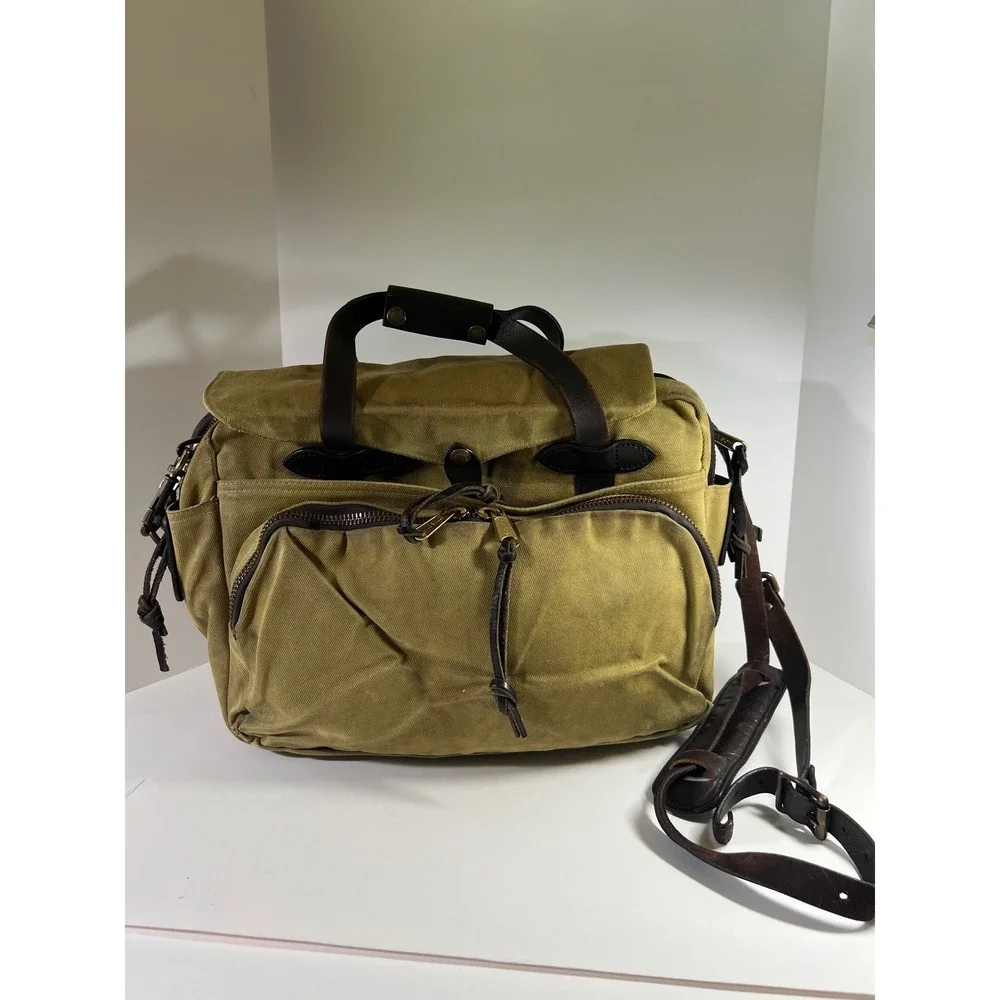 Filson 258 Rugged Twill Padded Briefcase Computer Bag Canvas Leather OtterGreen